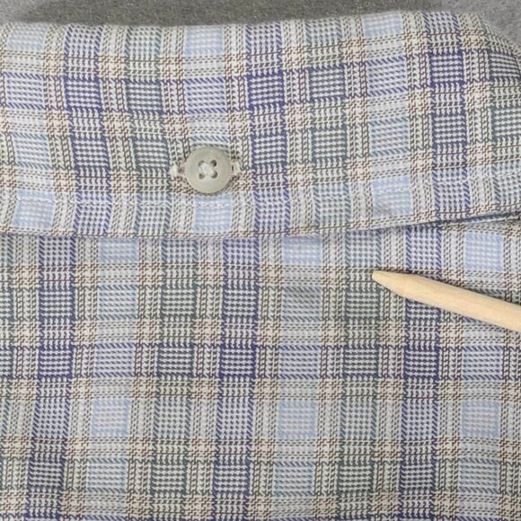 Faconnable Nordstrom Shirt Mens M Blue Green Plaid Long Sleeve Office Preppy - Picture 8 of 12